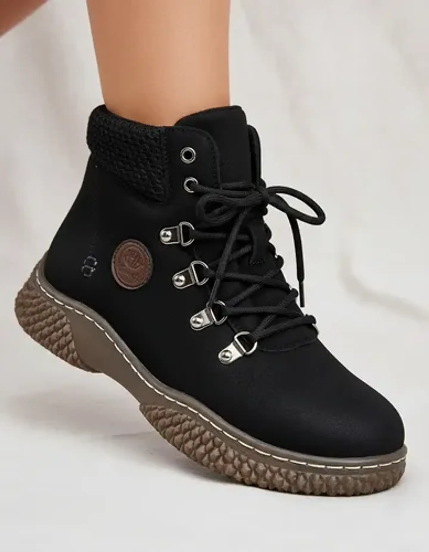 Botín Mujer Negro Outdoor Plataforma Acordonado 8
