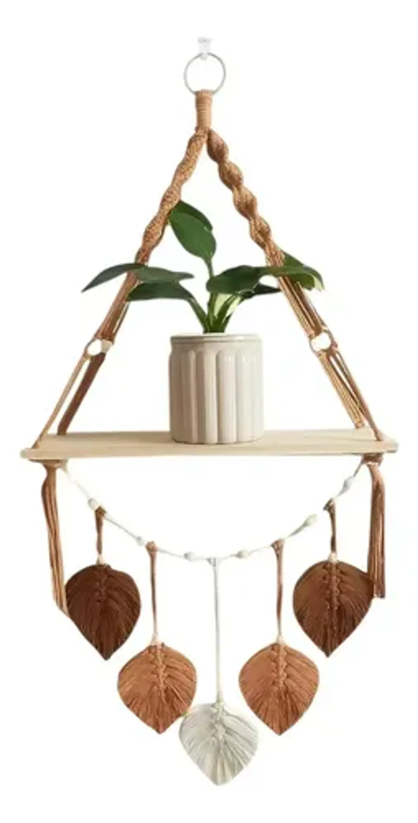 Porta Macetero Colgante Macramé Con Base Madera Decoración 1
