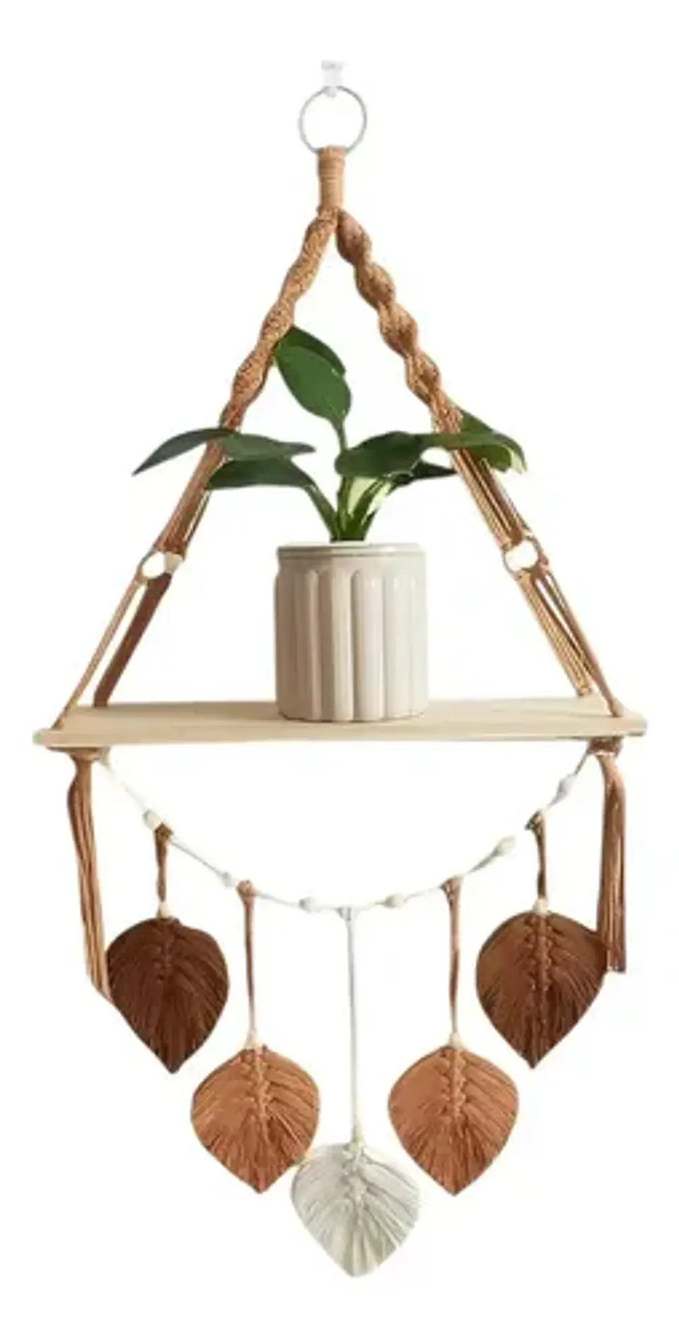Porta Macetero Colgante Macramé Con Base Madera Decoración 1