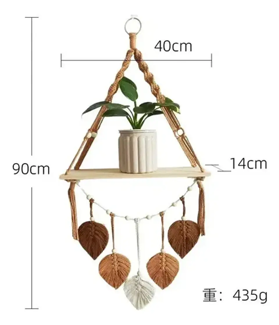Porta Macetero Colgante Macramé Con Base Madera Decoración 2