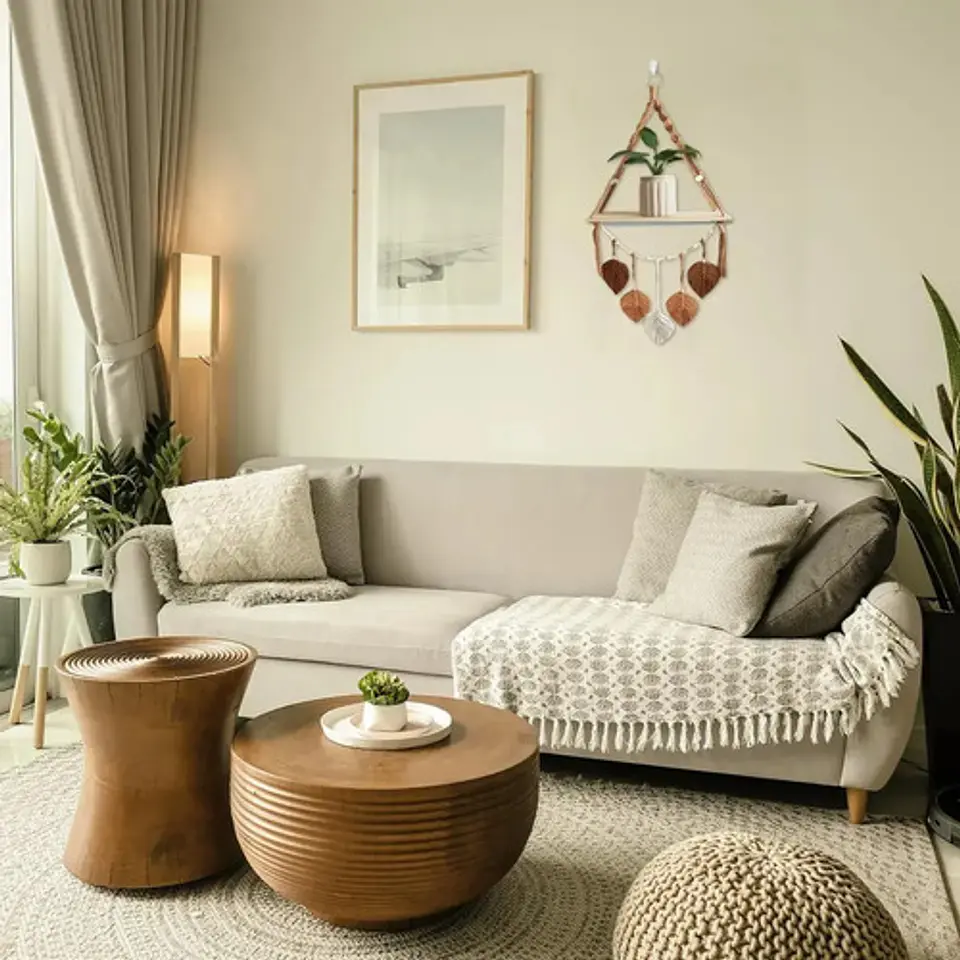 Porta Macetero Colgante Macramé Con Base Madera Decoración 4