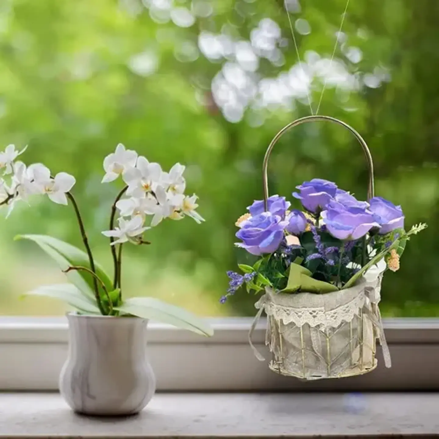 Flores Artificiales Con Maceta Decorativa Para Colgar 3