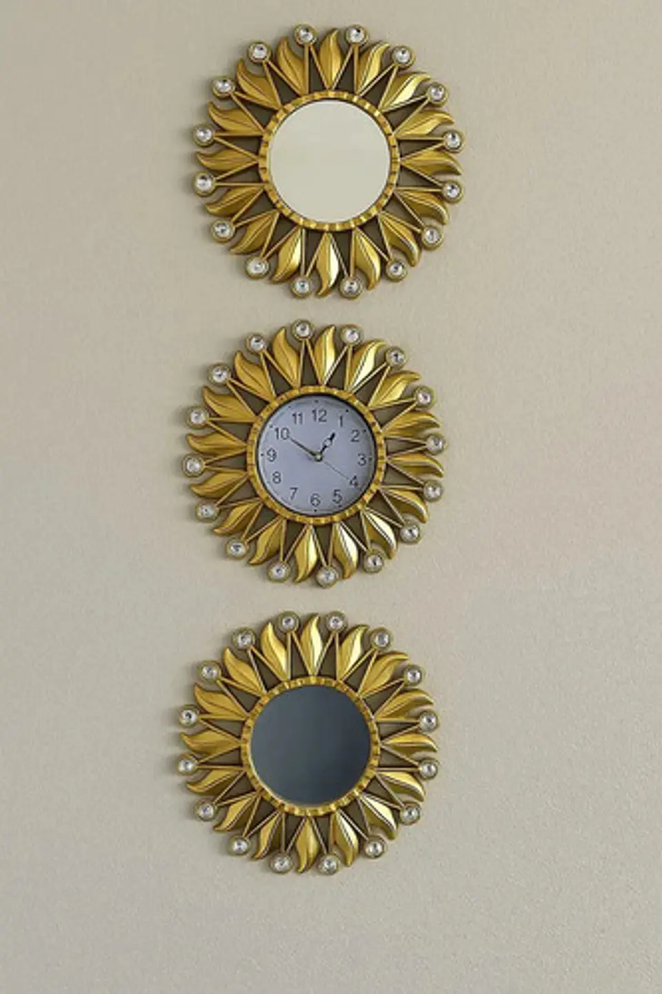 Set De Reloj + 2 Espejos Elegantes Dorado 3