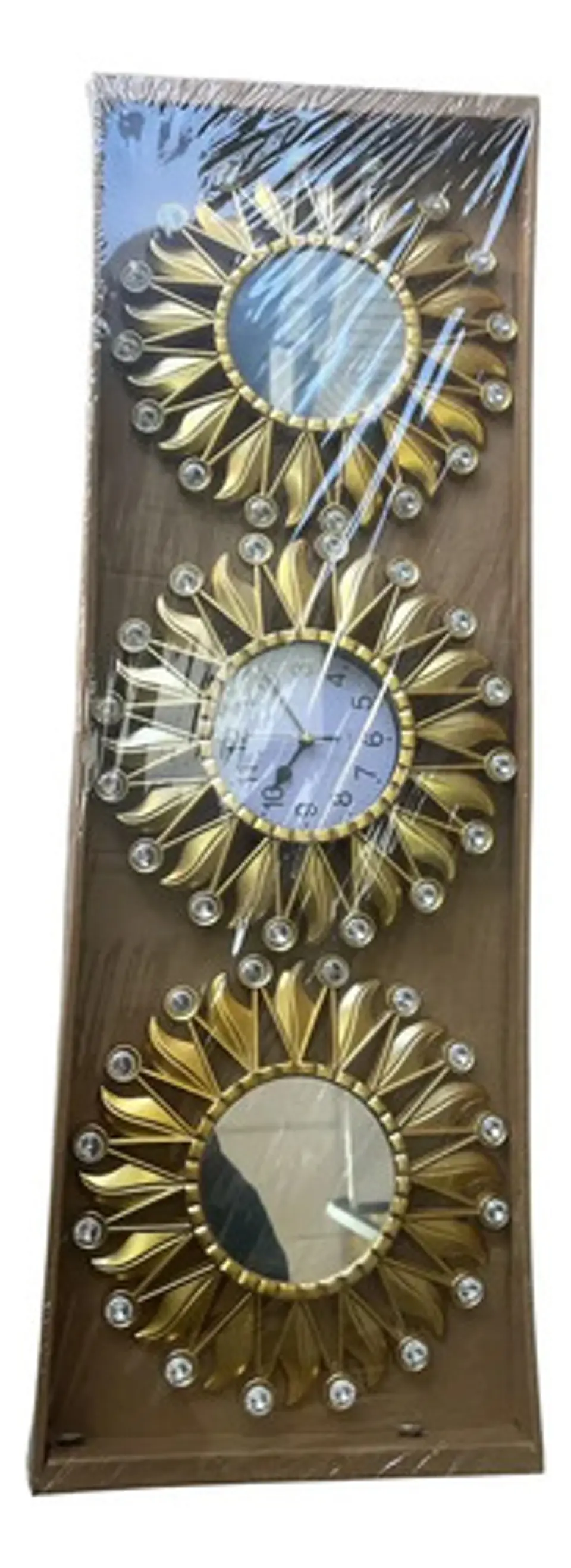 Set De Reloj + 2 Espejos Elegantes Dorado 4