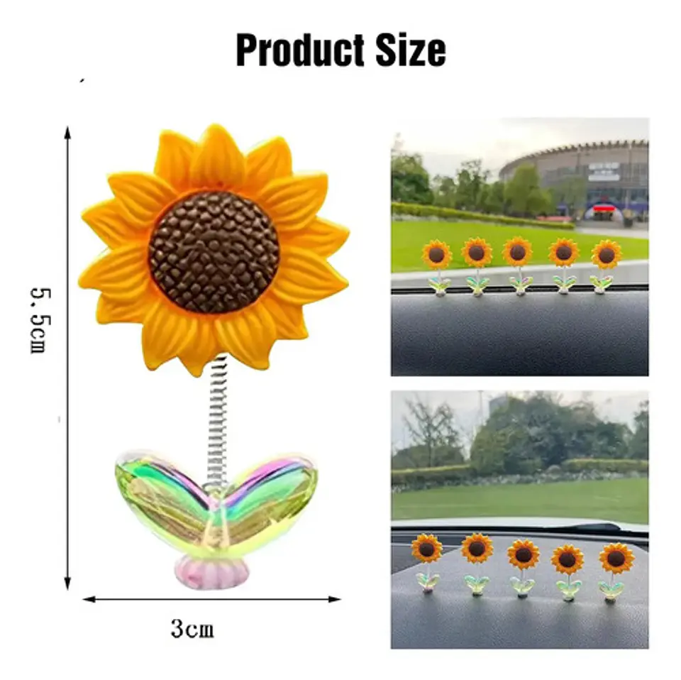 5 Adornos Con Forma De Girasol, Cabeza Movil Girasol Premium 3