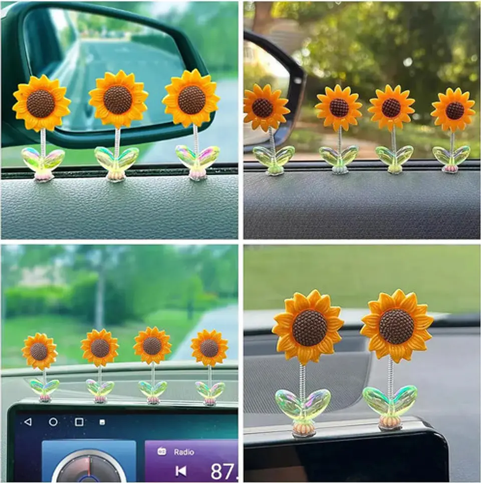 5 Adornos Con Forma De Girasol, Cabeza Movil Girasol Premium 5
