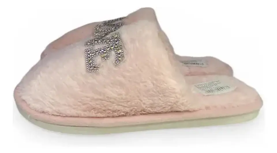 Pantuflas De Peluche Rosadas Mujer Diseño Love Brillos 2