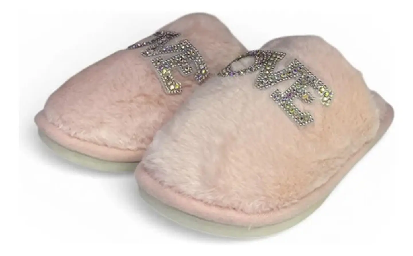 Pantuflas De Peluche Rosadas Mujer Diseño Love Brillos 3
