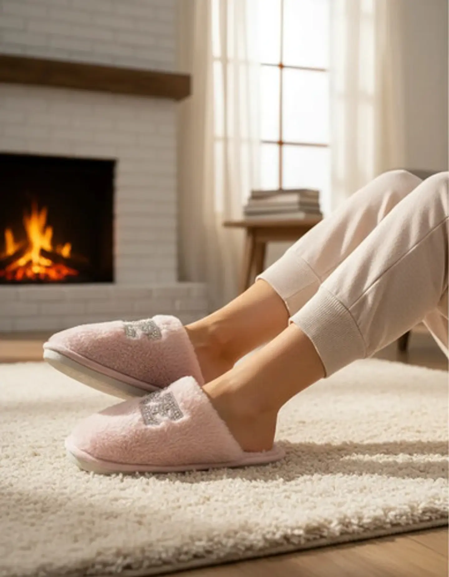 Pantuflas De Peluche Rosadas Mujer Diseño Love Brillos 5