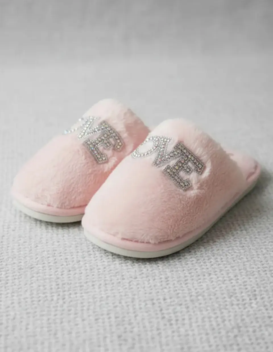 Pantuflas De Peluche Rosadas Mujer Diseño Love Brillos 6