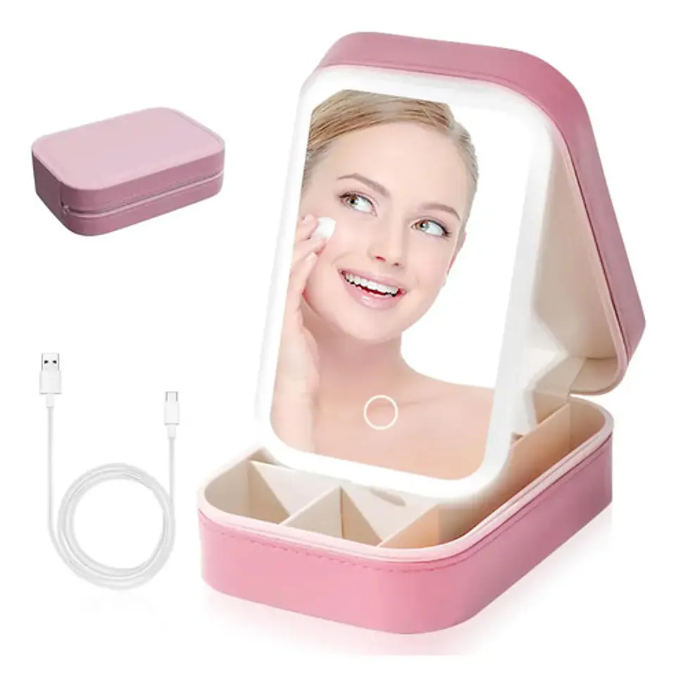 Estuche Cosmetico Con Espejo Bolso Maquillaje Luz Led 1
