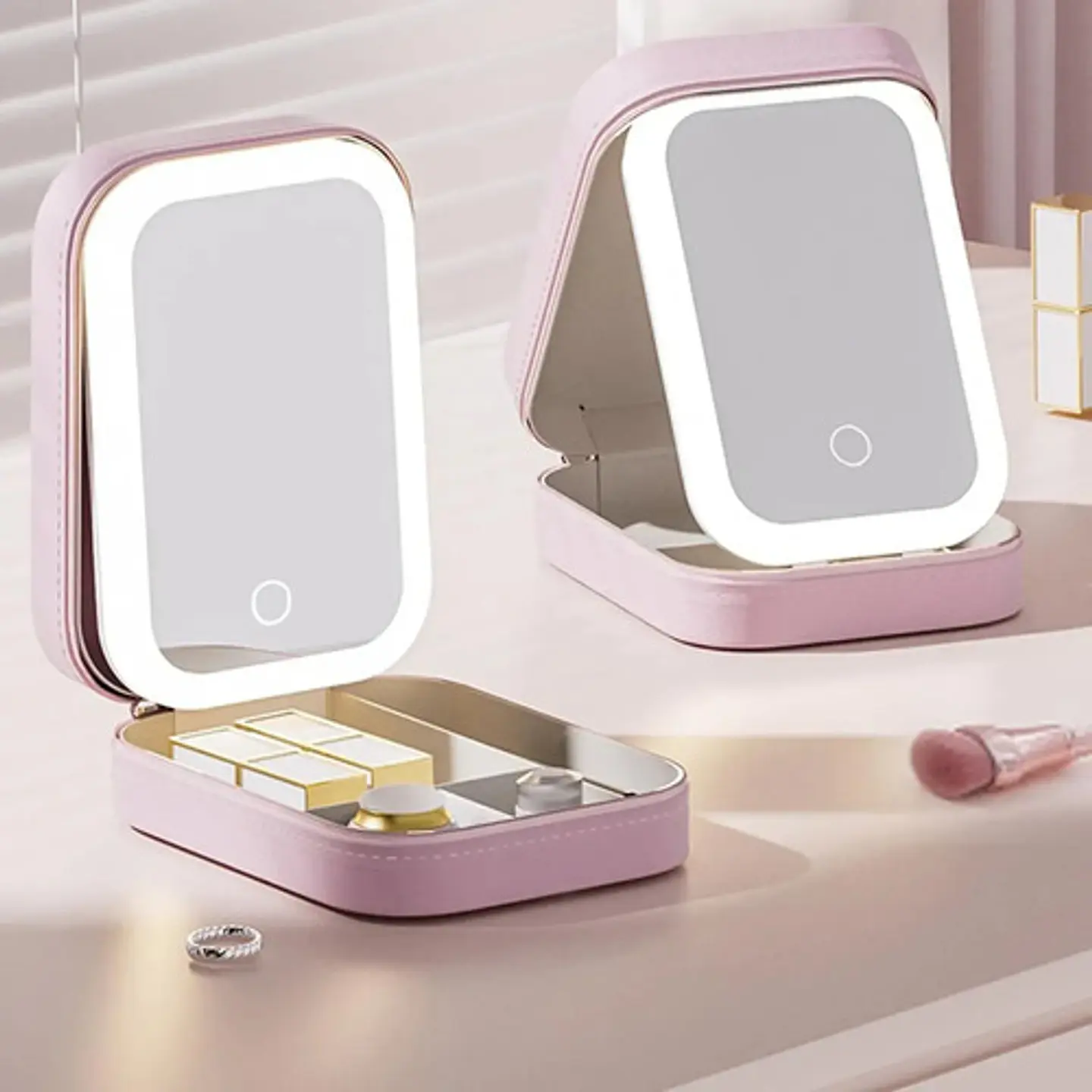 Estuche Cosmetico Con Espejo Bolso Maquillaje Luz Led 2