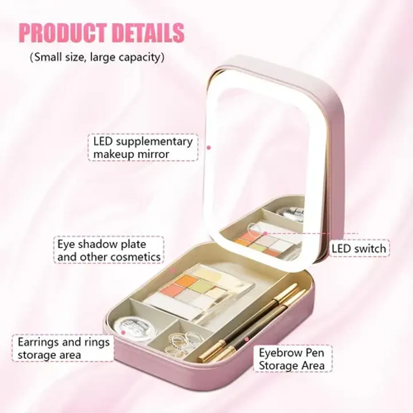 Estuche Cosmetico Con Espejo Bolso Maquillaje Luz Led 6