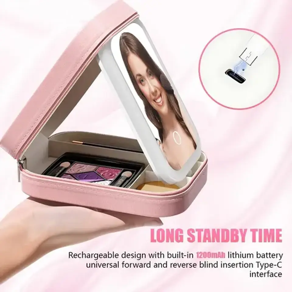 Estuche Cosmetico Con Espejo Bolso Maquillaje Luz Led 9