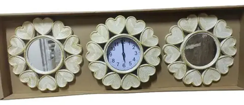 Set Reloj Y Espejos Redondos Decorativos Dorado Elegante 2