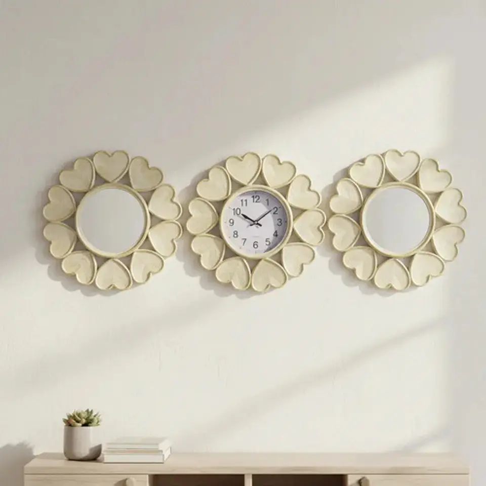 Set Reloj Y Espejos Redondos Decorativos Dorado Elegante 3