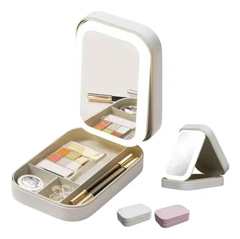 Estuche Cosmetico Con Espejo Bolso Maquillaje Luz Led 10