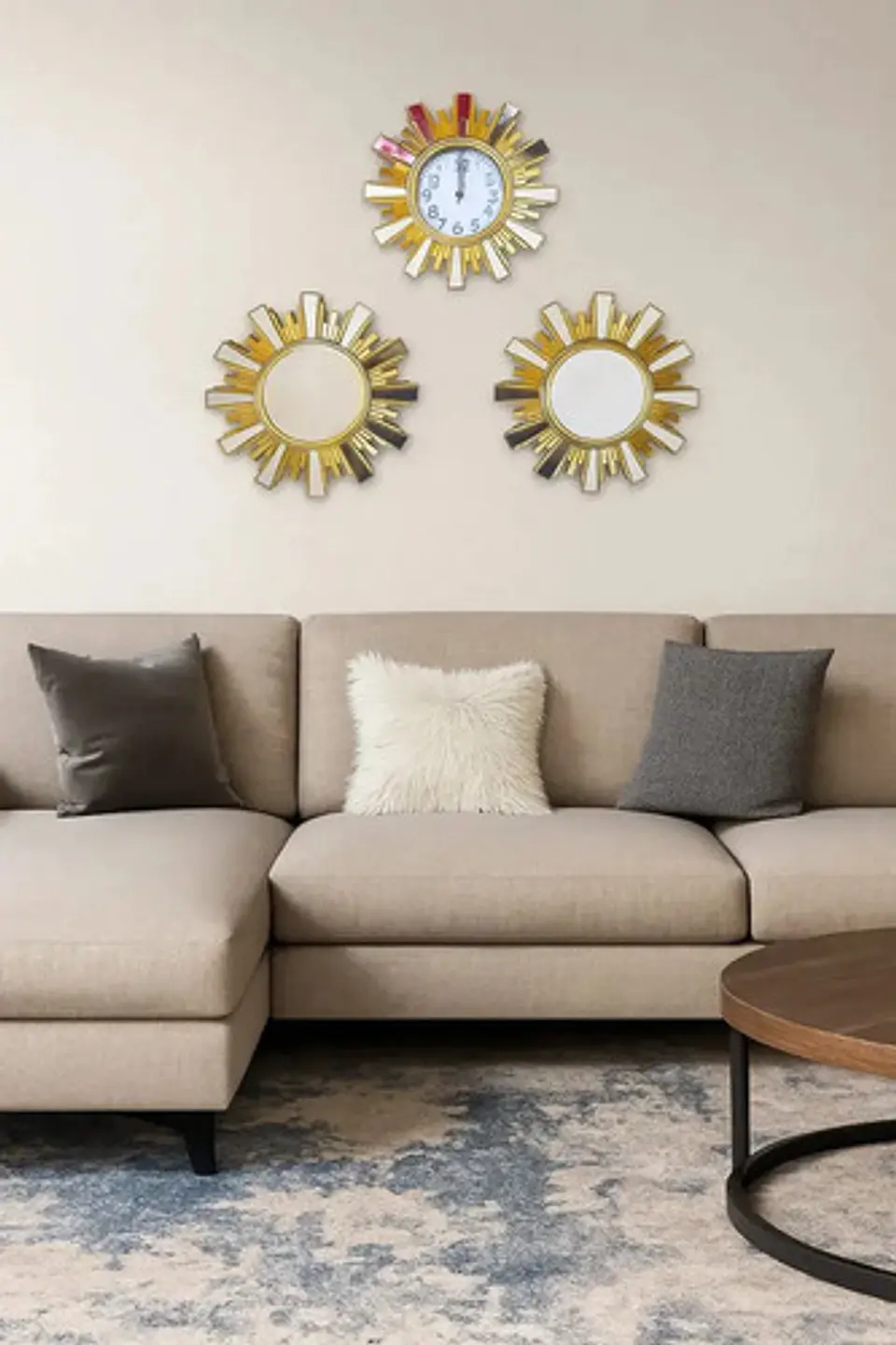 Set 3 Piezas Decorativas 32cm Reloj 23cm Espejos 2