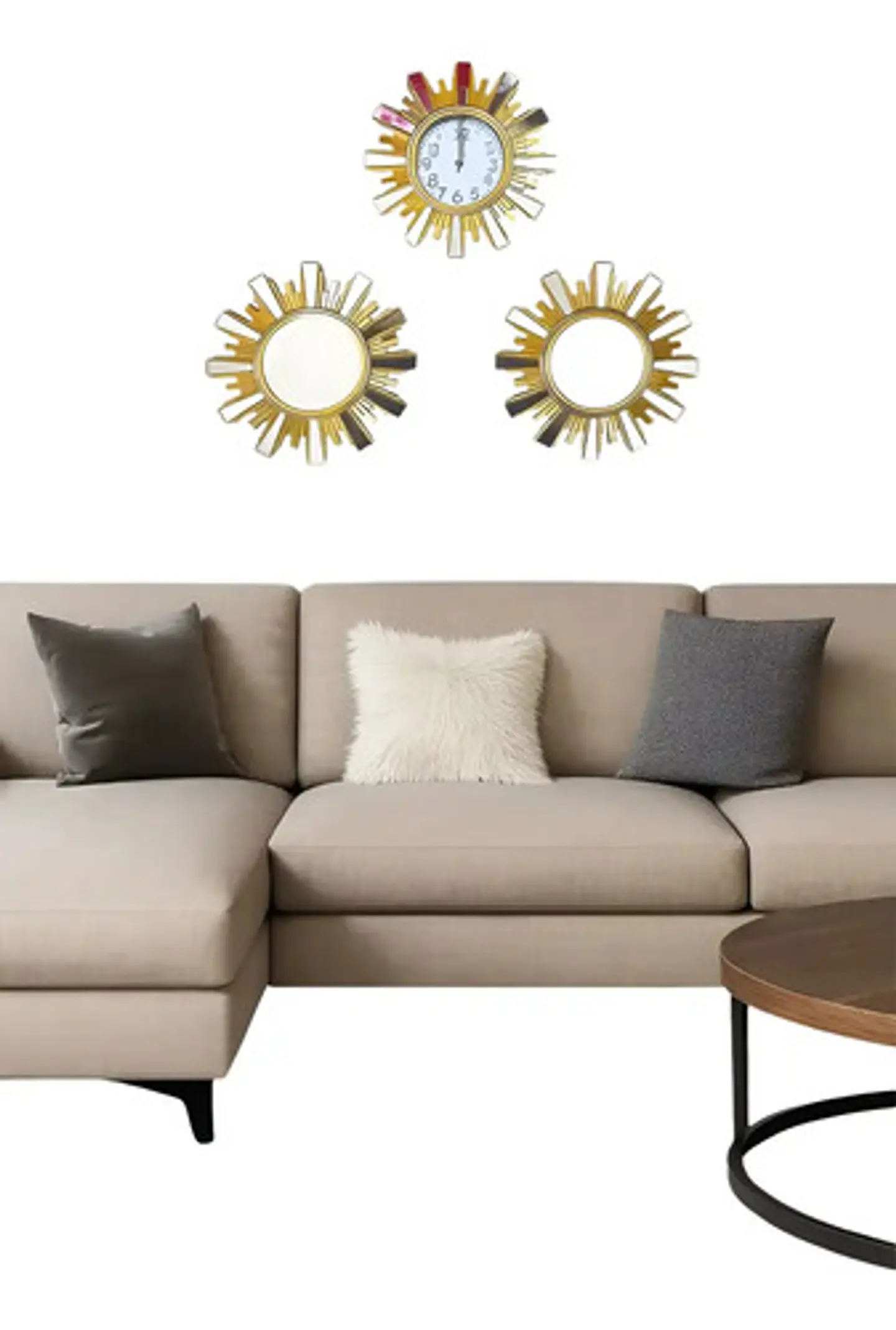 Set 3 Piezas Decorativas 32cm Reloj 23cm Espejos 4