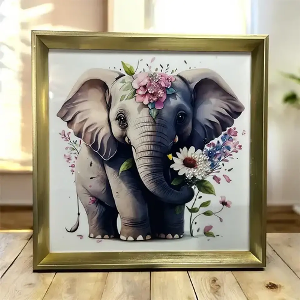 Cuadro Decorativo 3d  Y Marco Elegante Diseño Elefante 4