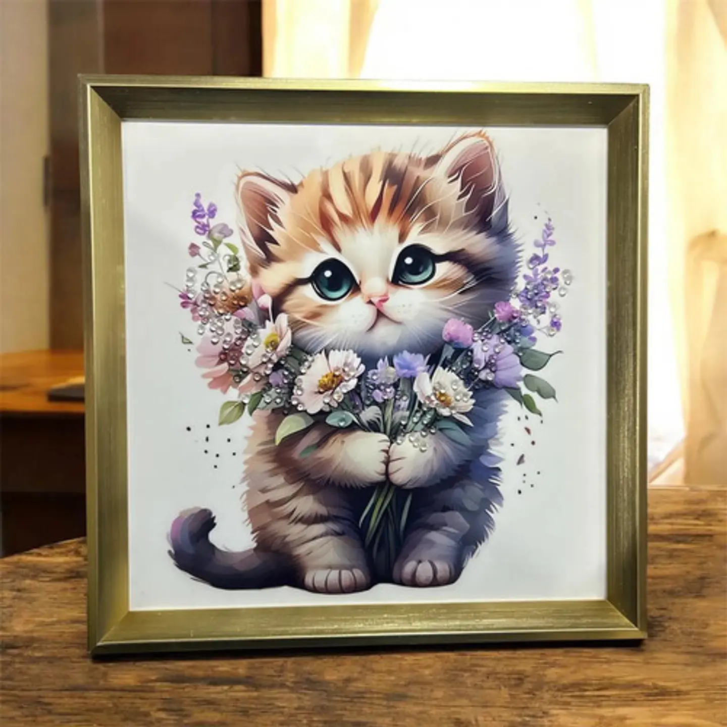 Cuadro Decorativo Con Marco Elegante Diseño Gato 1