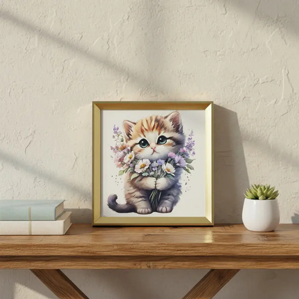 Cuadro Decorativo Con Marco Elegante Diseño Gato 3