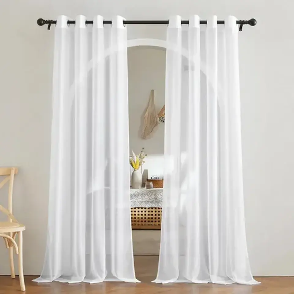 Cortina Velo Liso Con Argolla 140x260 Cm 2 Paños Elegantes 1