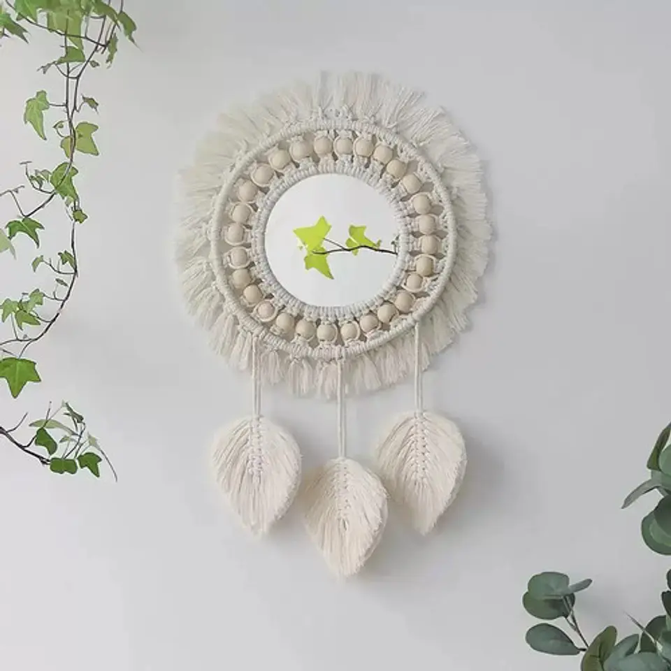Espejo Tejido Bohemio De Macrame Elegante 1