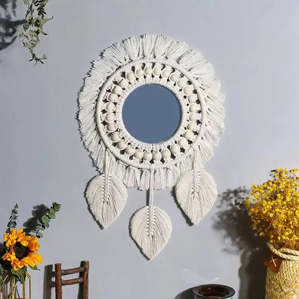Espejo Tejido Bohemio De Macrame Elegante 3