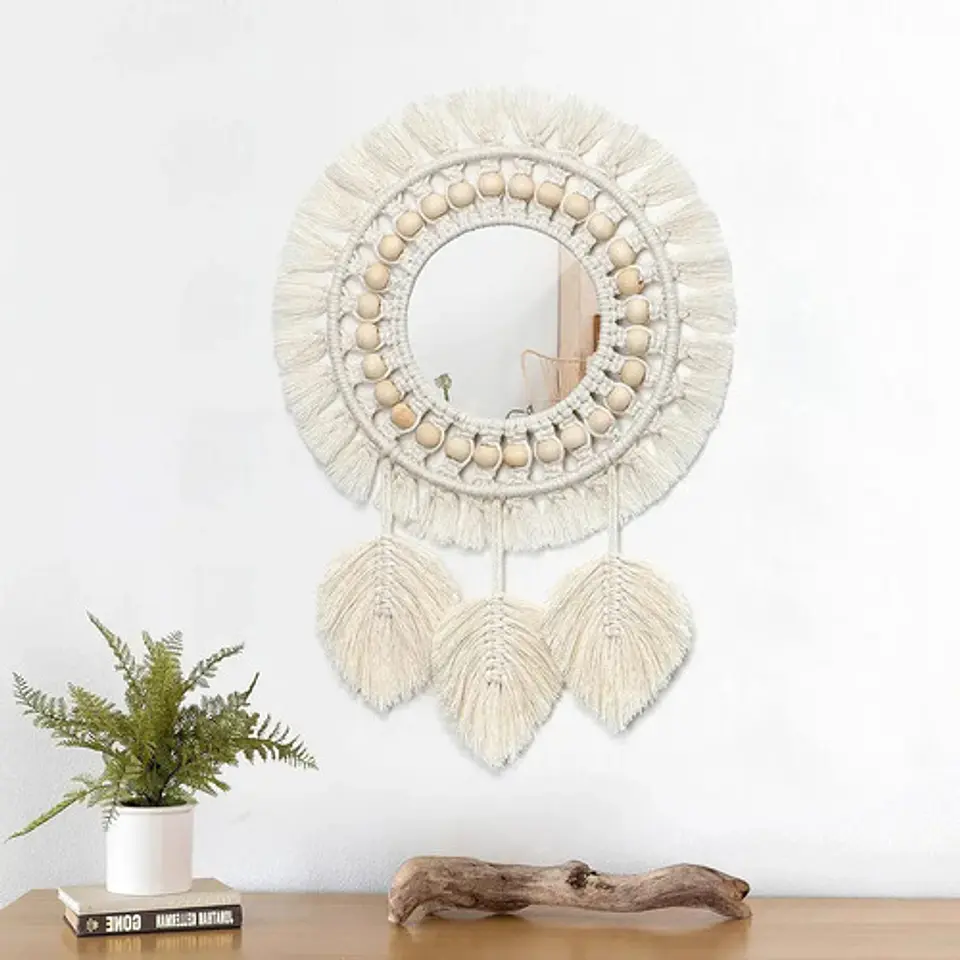 Espejo Tejido Bohemio De Macrame Elegante 6
