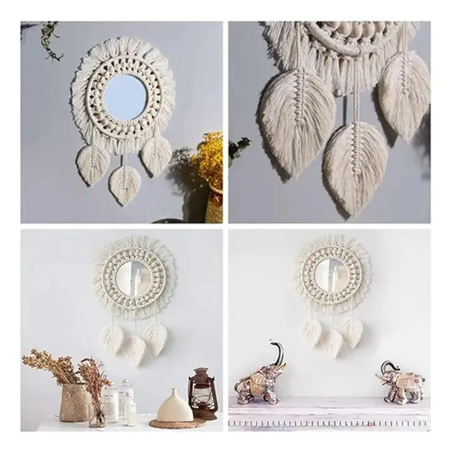 Espejo Tejido Bohemio De Macrame Elegante 8
