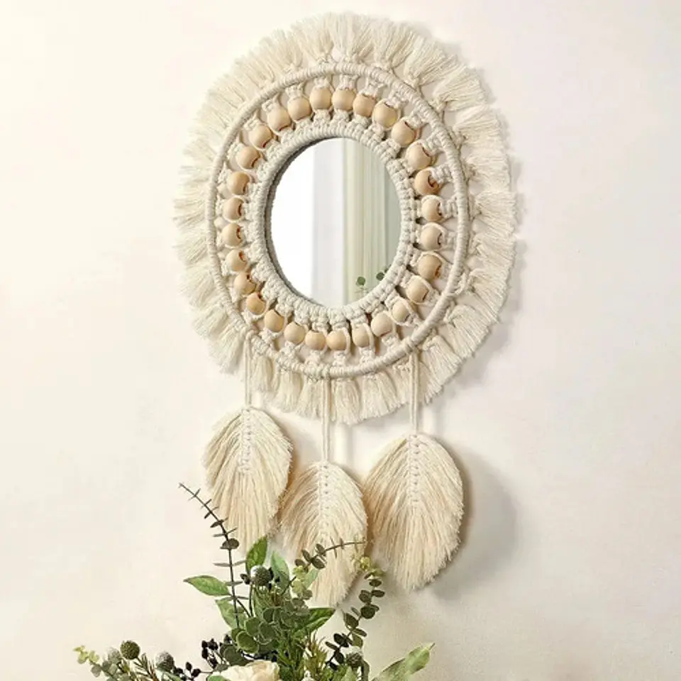 Espejo Tejido Bohemio De Macrame Elegante 10