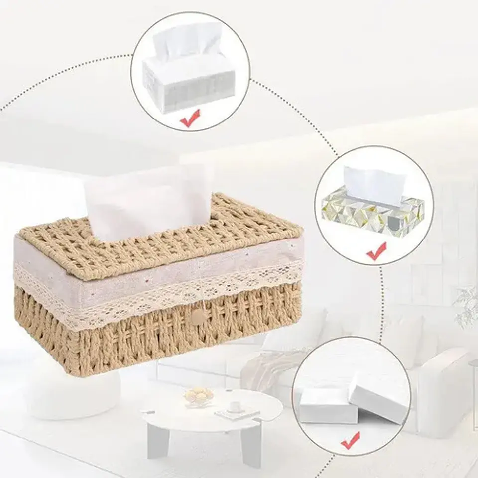 Canasto De Almacenamiento Con Tapa Tejida A Mano Decorativo 2
