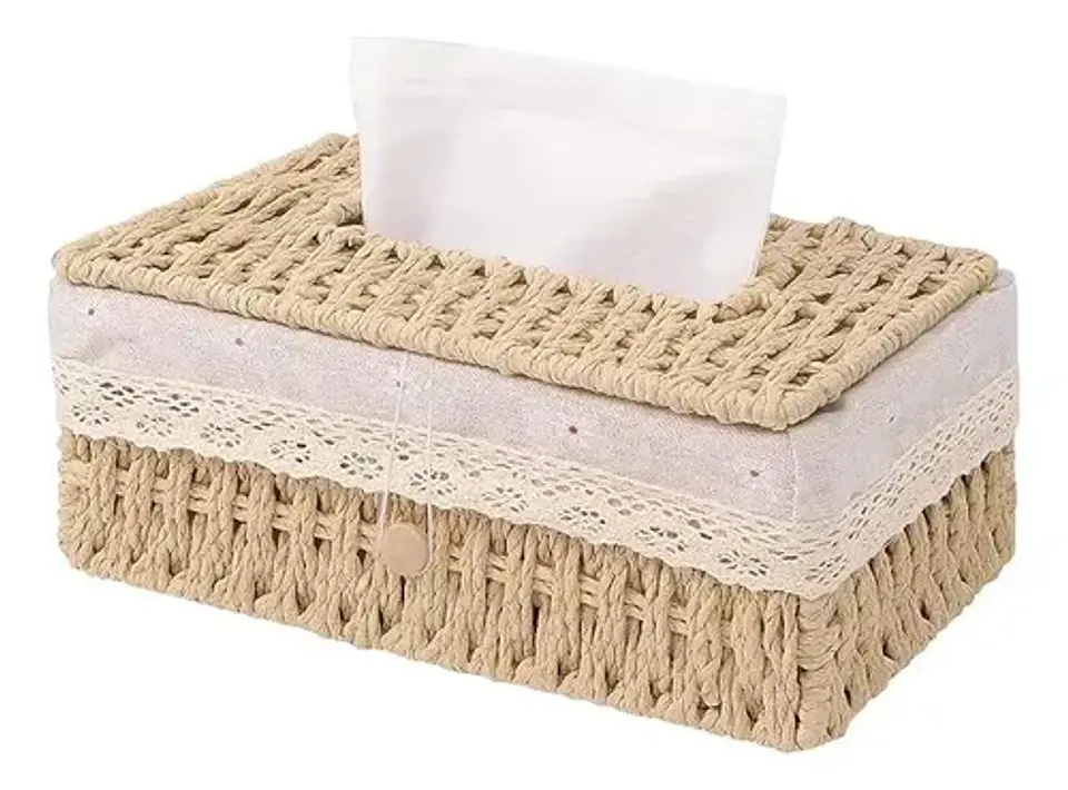Canasto De Almacenamiento Con Tapa Tejida A Mano Decorativo 6