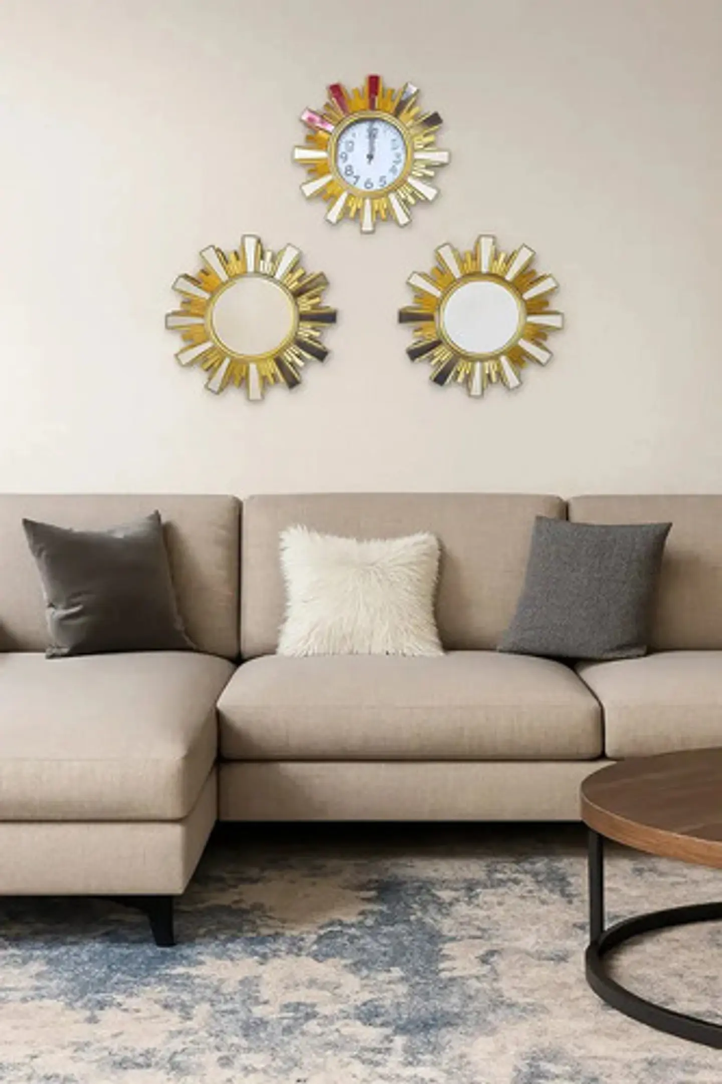 Set 3 Piezas Decorativas 32cm Reloj 23cm Espejos 3