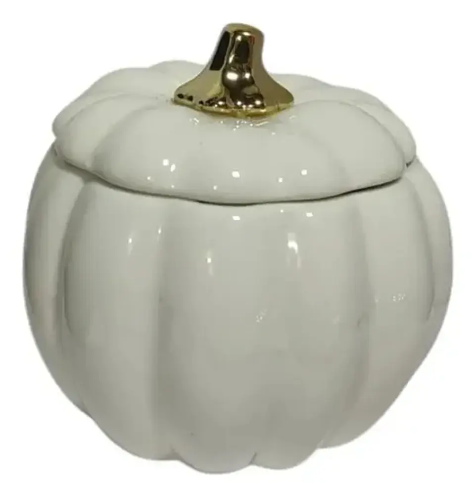 Adorno Decorativo En Forma De Calabaza Con Tapa Blanco 1