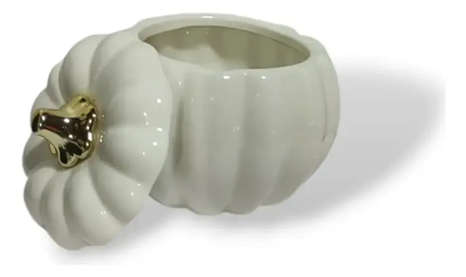 Adorno Decorativo En Forma De Calabaza Con Tapa Blanco 2