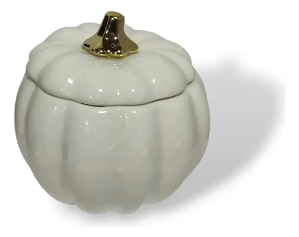 Adorno Decorativo En Forma De Calabaza Con Tapa Blanco 5