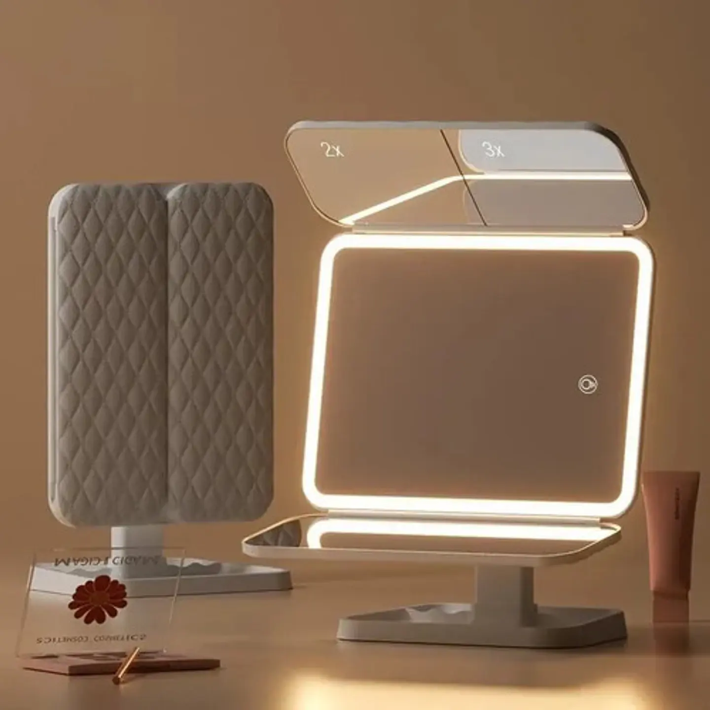 Espejo Maquillaje Plegable Con Luz Led 3
