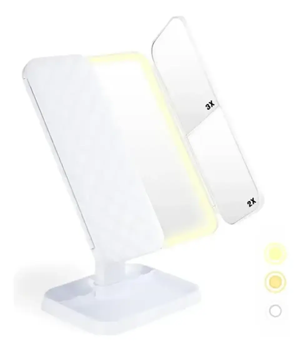 Espejo Maquillaje Plegable Con Luz Led 6