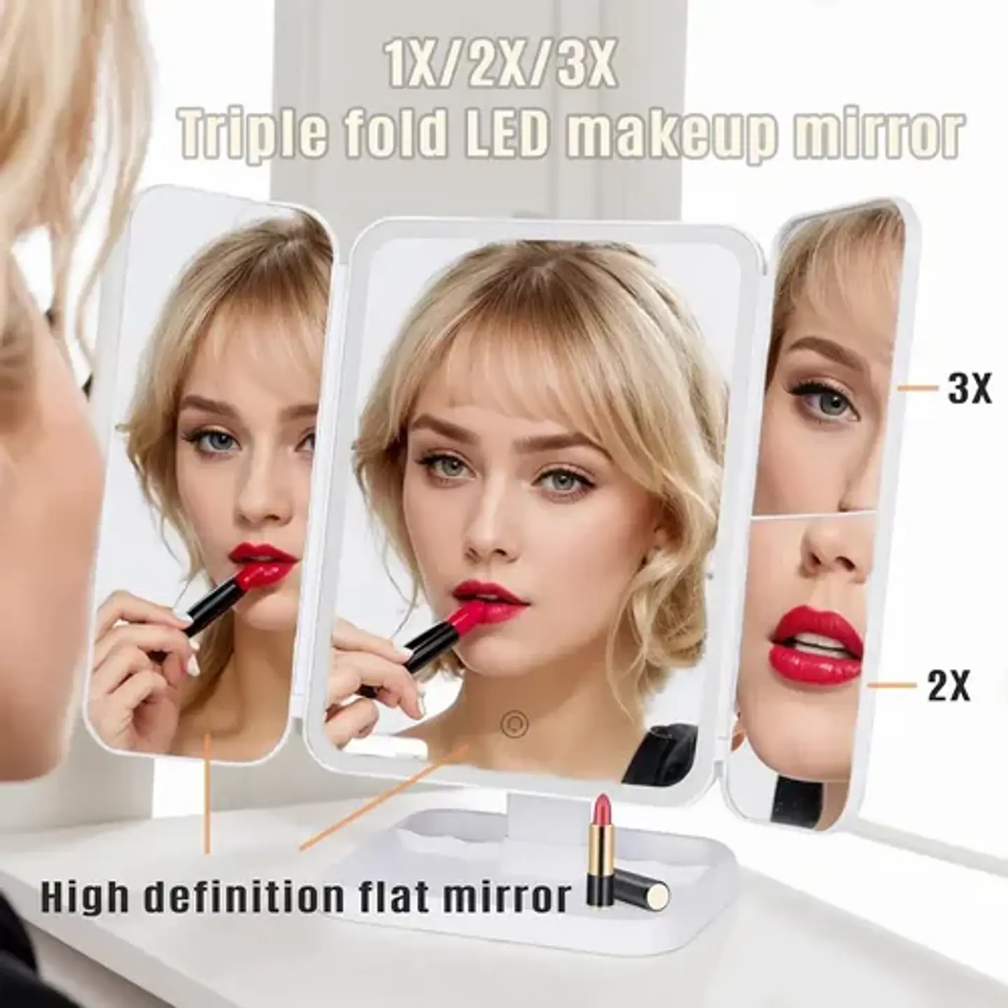 Espejo Maquillaje Plegable Con Luz Led 8
