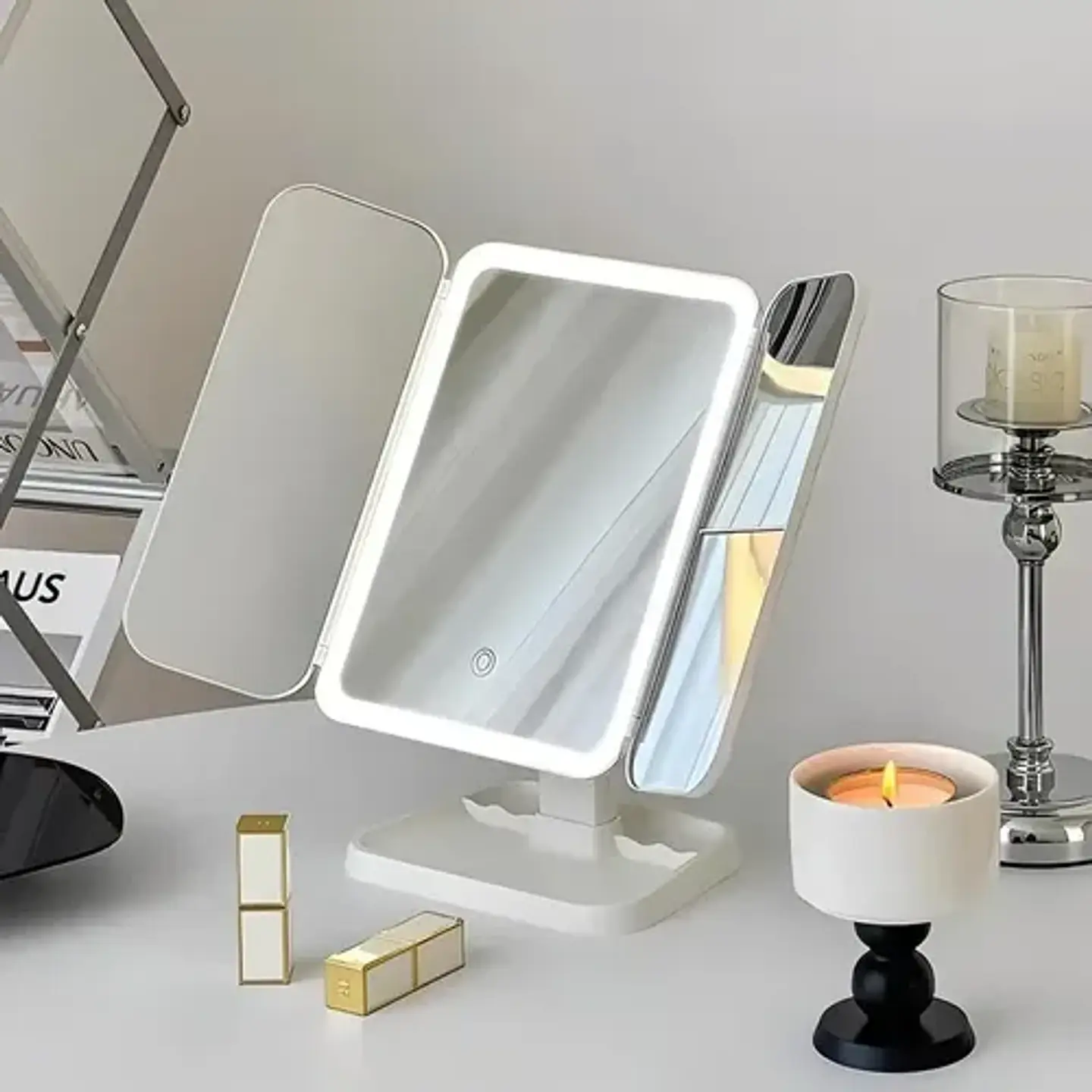 Espejo Maquillaje Plegable Con Luz Led 10