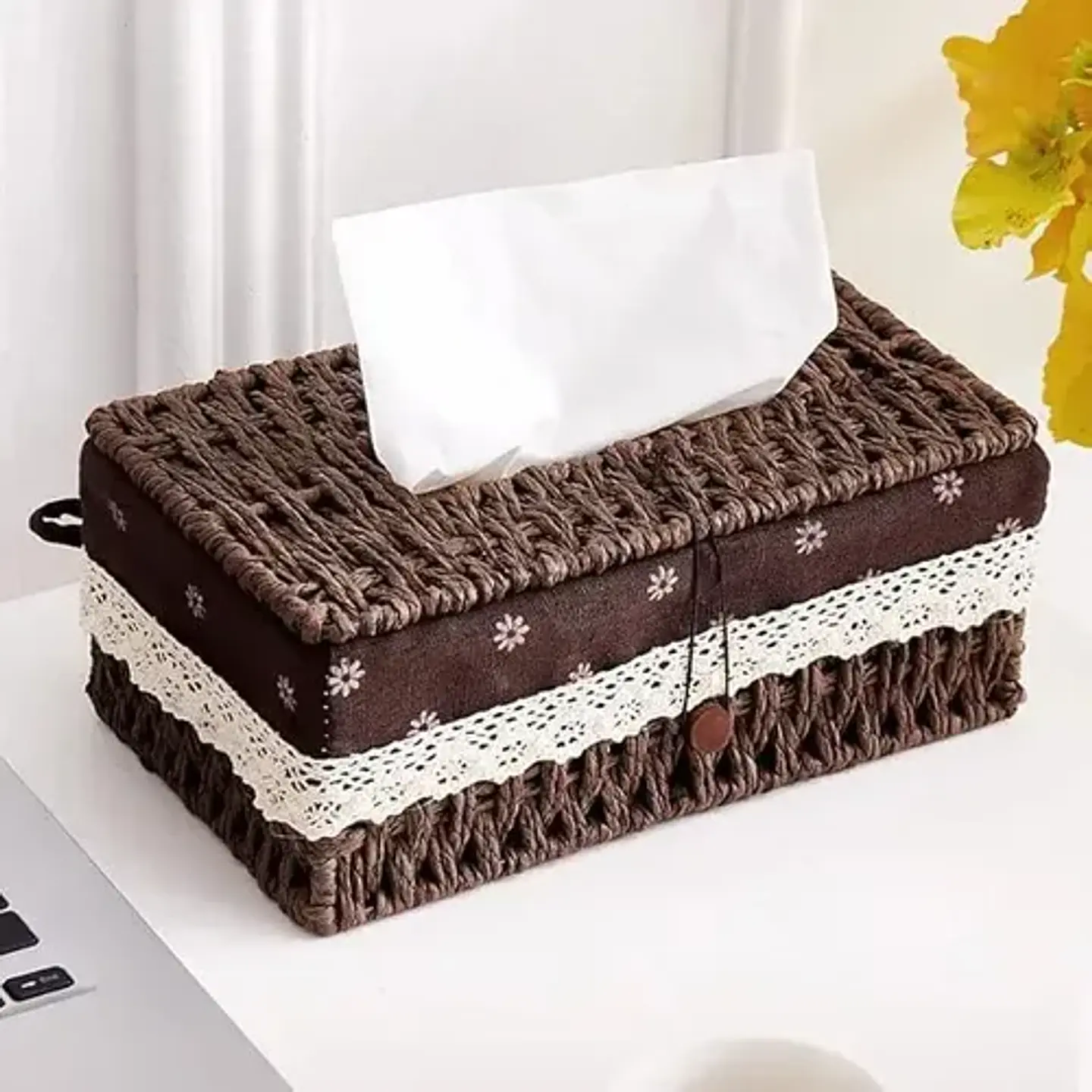 Canasto De Almacenamiento Con Tapa Tejida A Mano Decorativo 1