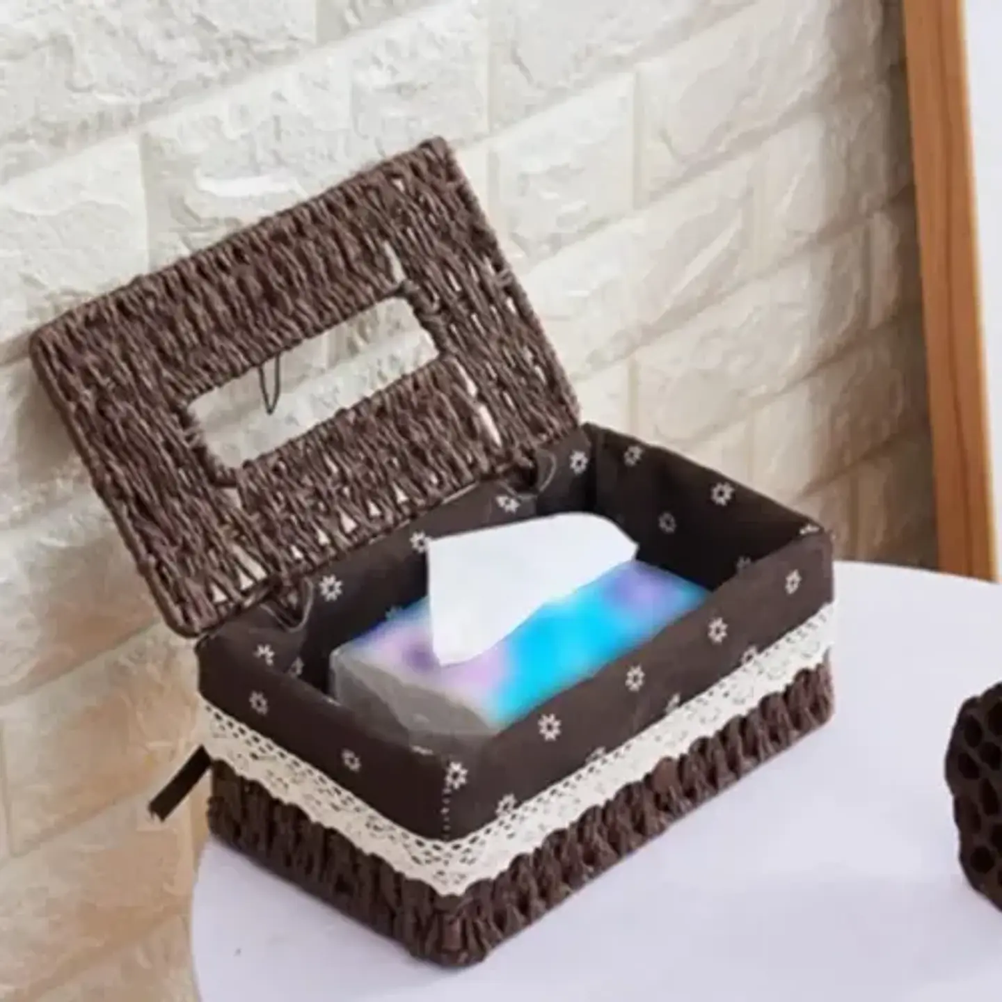 Canasto De Almacenamiento Con Tapa Tejida A Mano Decorativo 2