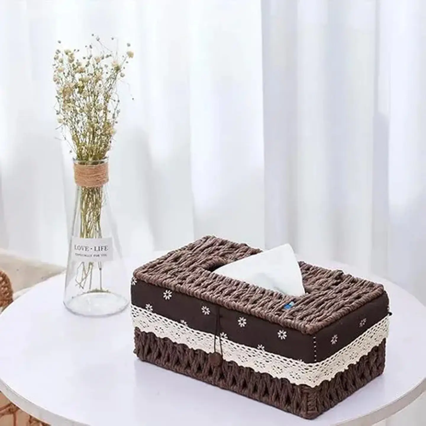 Canasto De Almacenamiento Con Tapa Tejida A Mano Decorativo 3