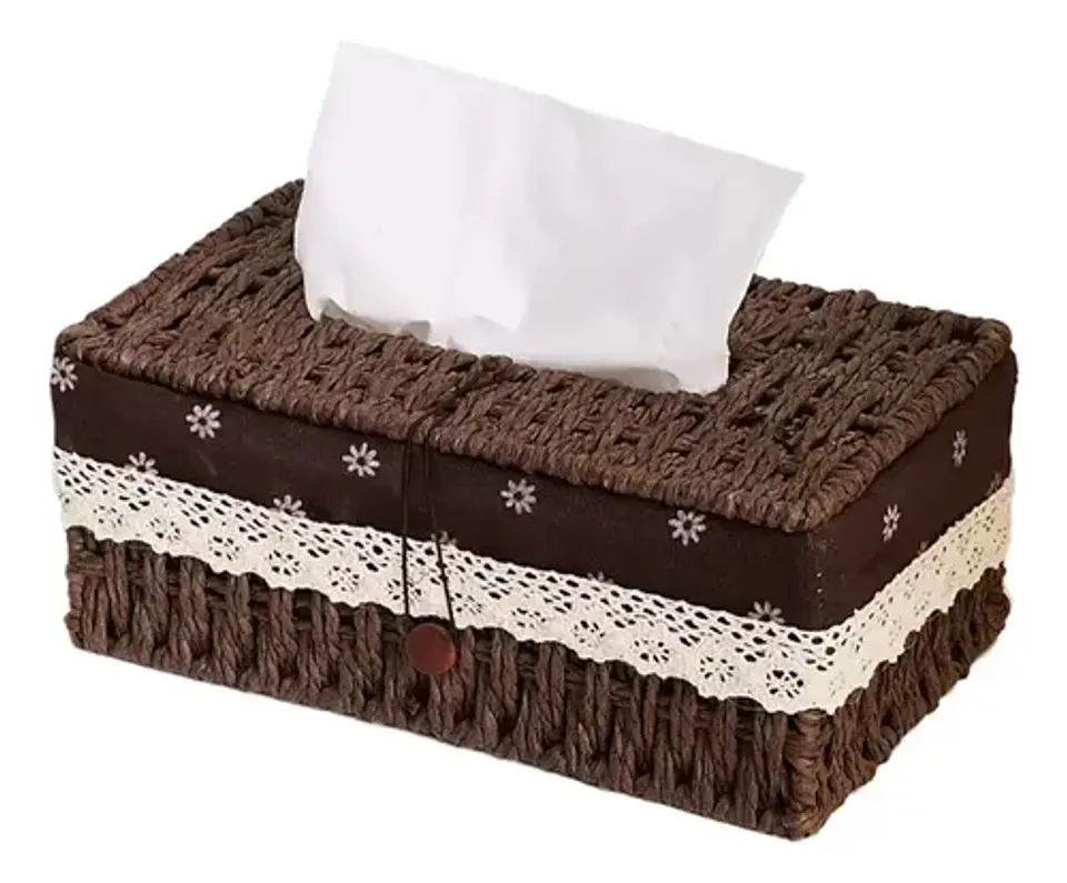 Canasto De Almacenamiento Con Tapa Tejida A Mano Decorativo 6
