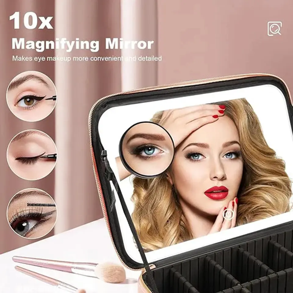 Estuche Organizador De Maquillajes Con Espejo Led 7