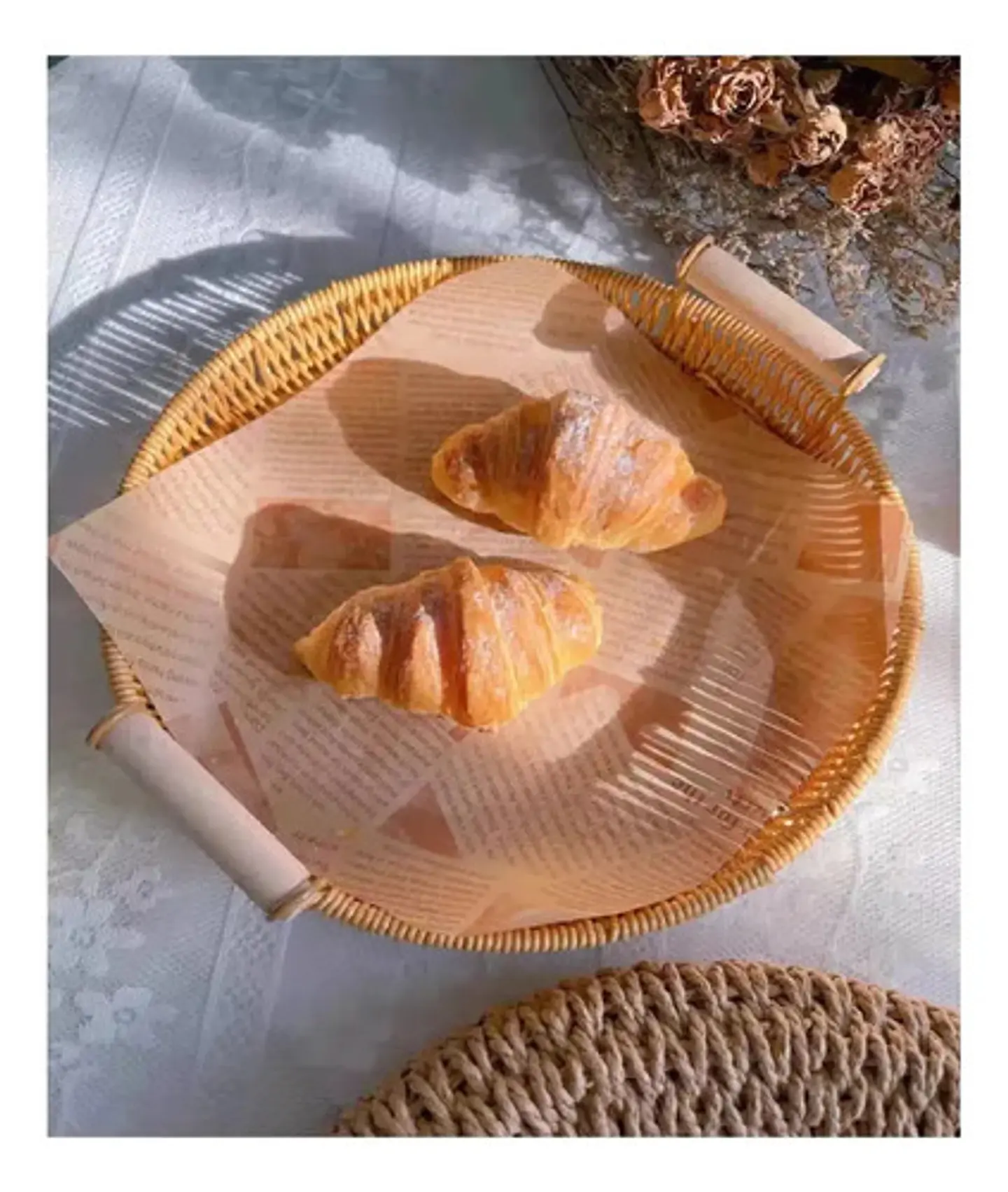 Bandeja Canasta Ratán Mimbre Redonda Cestas Pan Con Asa 3pzs 3