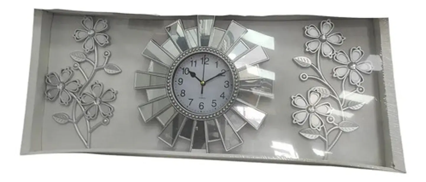Set Decorativo De Reloj Con Flores Decorativas Plateado 2