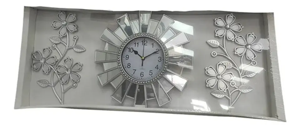 Set Decorativo De Reloj Con Flores Decorativas Plateado 2